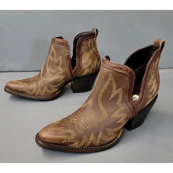 Myra Boots Womens Size 6 Brown Western Cowgirl Leather Ankle Booties Snip Toe - Picture 2 of 16